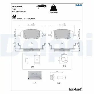 Комплект гальмівних колодок передн ((EN) for electric vehicles), DS DS 3 / DS 3 CITROEN C4 III, C4 X FIAT 600E / 600 JEEP AVENGER OPEL CORSA F, MOKKA PEUGEOT 2008 II 1.2-Electric 05.19- Delphi LP5080EV