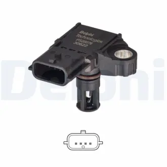 Датчик тиску у впускному колекторі (4 pin) DACIA DOKKER, DUSTER, LODGY, LOGAN II, LOGAN MCV II, SANDERO II RENAULT CAPTUR I, CLIO IV, CLIO IV/HATCHBACK, ESPACE V, FLUENCE H5H470-R9M450 06.08- Delphi PS20076-12B1