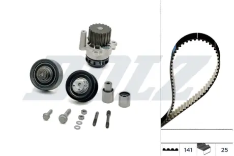 VW К-т ГРМ (помпа + ремень + 4 ролика) POLO 1.9 SDI 01-09, SKODA FABIA I Combi 1.9 SDI 00-07, SEAT IBIZA III 1.9 SDI 02-05 DOLZ KD104