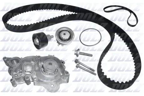 VW К-кт ГРМ (помпа+2 ролика+2 ремня+ крепление) Audi A1/3/4/5,Caddy IV,Golf VI,VII,Passat,Tiguan,Touram 1.2/1.4TFSI DOLZ KD150