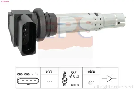 VW котушка запалювання Audi A3,Golf IV,V,VI,Skoda Fabia,Octavia,Caddy III,Passat,Polo,Tiguan,Touran EPS 1.970.474