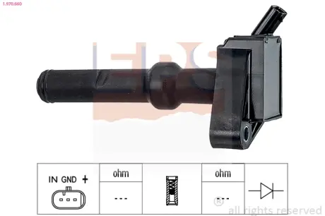FORD Котушка запалювання FIESTA VII (HJ, HF) 1.0 EcoBoost 17-, TOURNEO CONNECT / GRAND TOURNEO CONNECT V408 Мінівен 1.0 EcoBoost 13-22 EPS 1.970.660