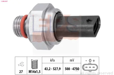 TOYOTA Датчик тиску ВГ AURIS 1.6 15-18, RAV 4 IV 2.0 15-18, BMW 1 (F20) 114 d/116 d/118 d 11- EPS 1.980.007