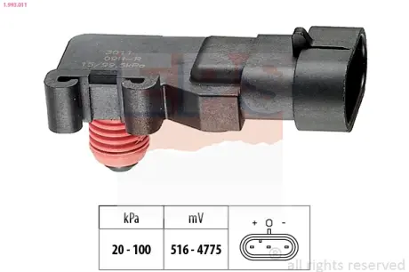 OPEL датчик тиску в впускному колекторі Astra G/H 01-,Combo,Vectra C, Daewoo Leganza 97-,Renault Kangoo EPS 1.993.011