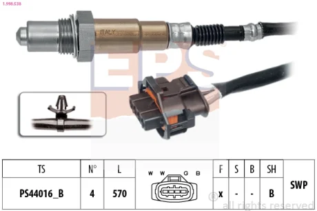 OPEL лямбда-зонд Astra G/H, Meriva, Vectra C, Zafira B 1.6 00- EPS 1.998.538