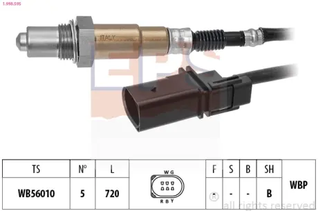 OPEL Лямбда-зонд CORSA E 1.3 14-, HYUNDAI ix35 2.0 10-, KIA SPORTAGE III 2.0 10-, VW CADDY IV Мінівен 1.4 15- EPS 1.998.595