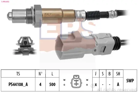 TOYOTA Лямбда-зонд YARIS 1.5 Hybrid 12-, PRIUS 1.8 Hybrid 15-, HIGHLANDER 3.5 19-, COROLLA 1.8 Hybrid 19-, COROLLA 1.6 19-, C-HR 2.0 16-, LEXUS RX 3.5 12-15 EPS 1.998.602