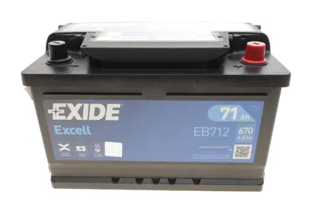 Акумулятор 12В 71Агод./670А EXCELL (R+ en) 278x175x175 B13 (пусковий) EXIDE EB712