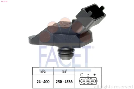 Датчик тиску наддуву (3 конт.) BMW 3(E46)/5(E39,E60)/X5(E53) 2.5D/3.0D 98-10 Facet 10.3115