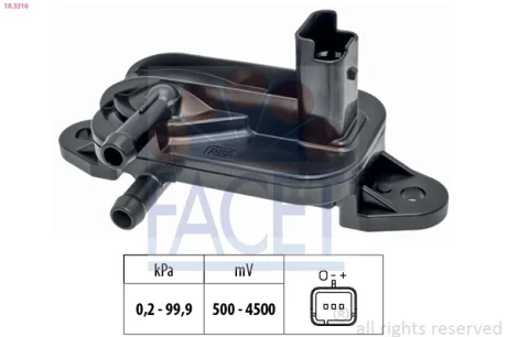 Датчик тиску вихлопних газів SCUDO/Peugeot 206,EXPERT 1.6D/2.0D/2.2D 99- Facet 10.3316