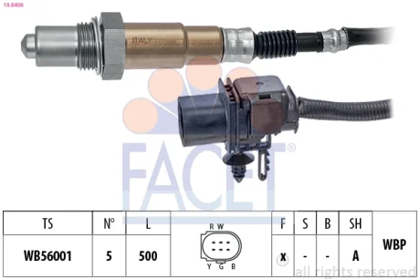 Лямбда-зонд (5 конт./500 мм) Transit 2.2TDCi 11-/Jumper 2.2HDi 11- Facet 10.8406