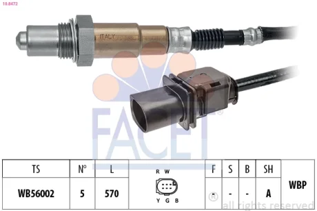 Лямбда-зонд (5 конт./570 мм) Sprinter 06- Facet 10.8472