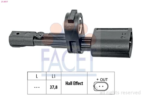Датчик ABS VW CADDY III 04- задній Л/Пр Facet 21.0017