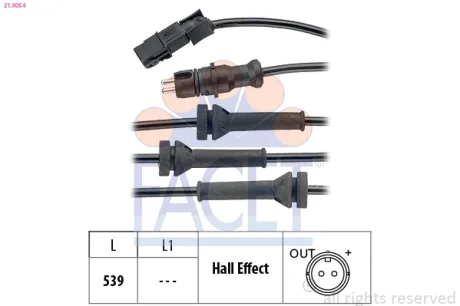 Датчик ABS MEGANE II, SCENIC II, GRAND SCENIC II 1.4-2.0 02-05 передн Л/Пр Facet 21.0054
