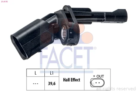 Датчик ABS OCTAVIA/VW CADDY III,GOLF VI, VII, PASSAT 03- задній Л Facet 21.0175