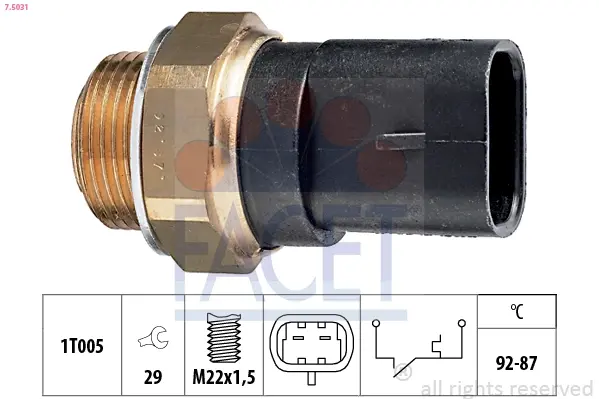 Датчик вмикання вентилятора Fiat Panda/Tempra/Tipo/Uno 0.8-2.8 79- Facet 7.5031 (фото 1)