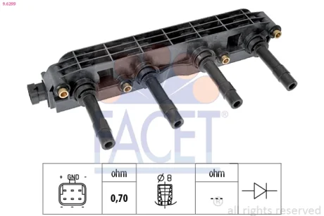 Котушка запалення Astra G/Combo/Vectra B/C /Zafira A 1.6 95- Facet 9.6299