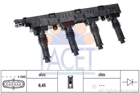 Котушка запалення ASTRA/CORSA 1.2/1.4 00- Facet 9.6300