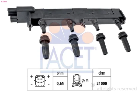 Котушка запалення Citroen C5/Jumpy/ Peugeot 206/307/407 1.8/2.0 99- Facet 9.6308