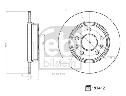 Гальмівний диск задн лів/прав RENAULT GRAND KANGOO III, KANGOO III 1.3/1.5D/Electric 06.21- Febi Bilstein 193412
