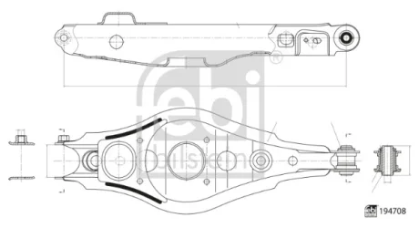 Важіль підвіски,задня вісь Лів (нижн, задн, поперечний) TOYOTA RAV 4 III, RAV 4 IV 2.0-3.5 11.05-09.19 FEBI BILSTEIN 194708