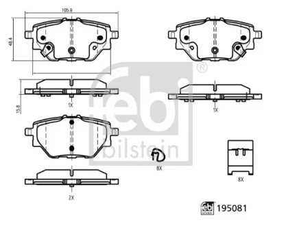 Комплект гальмівних колодок задн (з шумопоглинаючою пластиною), MG HS 1.5/1.5H 09.18- FEBI BILSTEIN 195081