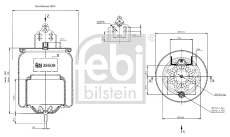Пневмоподушка VOLVO FH, FH II, FH12, FH16, FL, FL6, FM, FM II, FM10, FM12, FM7, FM9, FMX II 09.85- FEBI BILSTEIN 38509