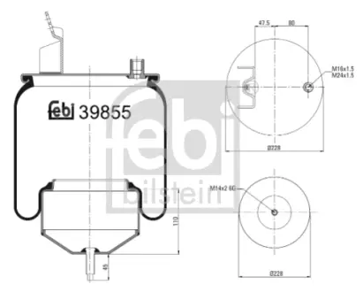 Пневмоподушка VOLVO FH, FH II, FH III, FH12, FH16, FH16 II, FL, FL6, FM, FM II, FM III, FM10, FM12, FM7, FM9, FMX, FMX II, FMX III 09.85- FEBI BILSTEIN 39855