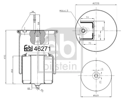 Пневмоподушка VOLVO FH12, FH16, FM10, FM12, FM7 08.93- FEBI BILSTEIN 46271