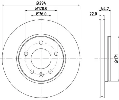 PRO HIGH CARBON VW диск гальмівний задн. (вентил.) T5 03- (294*22) HELLA 8DD 355 128-031