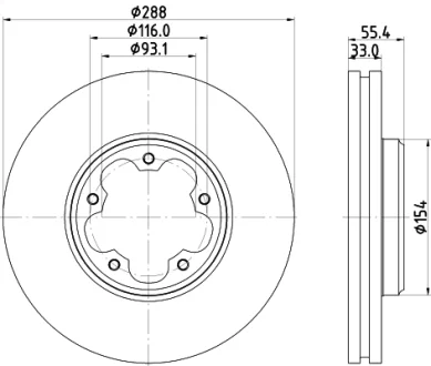 FORD гальмівний диск перед TOURNEO CUSTOM V362 15-, TRANSIT V363 13 Hella 8DD 355 133-161