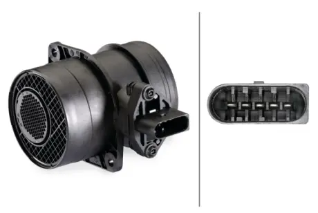 Витратомір повітря (5 pin, модуль) AUDI A3, A4 B5, A4 B6, A4 B7, A6 C5, A6 C6 FORD GALAXY I MITSUBISHI OUTLANDER II SEAT ALHAMBRA, ALTEA, ALTEA XL, CORDOBA, IBIZA III, LEON 1.8-5.0D 11.94-07.15 HELLA 8ET 009 142-571