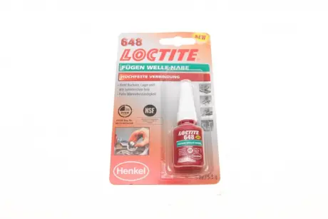 Фіксатор вал-втулка Loctite 648 анаеробний, високої міцності, зазор до 0,15 мм, до 175°С 5мл Henkel 1804041
