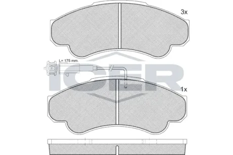 Колодки гальмівні (передні) Citroen Jumper 99-06/Fiat Ducato 00-/Peugeot Boxer 97-09 (+датчик) ICER 141522