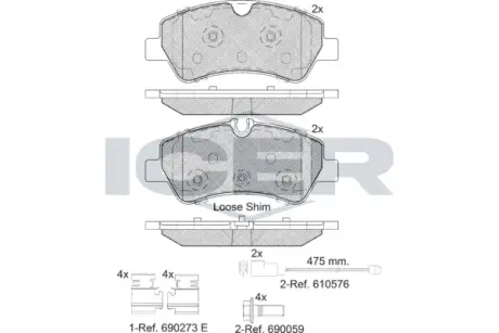 Колодки гальмівні (задні) Ford Transit V363 13-/Transit Custom V362 12- (спарка) (з датчиками) ICER 142116-203