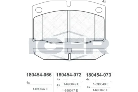 Колодки гальмівні (передні) Opel Ascona B/C 75-88/Corsa A/Omega A/Vectra A 83-95/Kadett D/E 79-93 ICER 180454