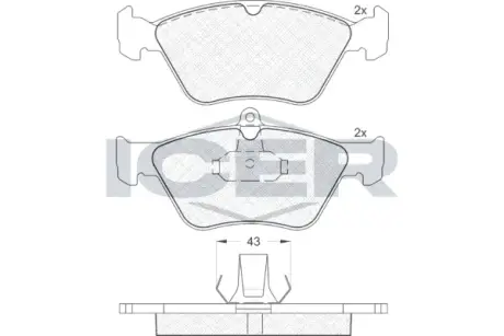 (знято з в-ва) Колодки гальмівні (передні) Opel Omega B 94-00/Vectra A 93-95/Saab 900 93-98 ICER 180988