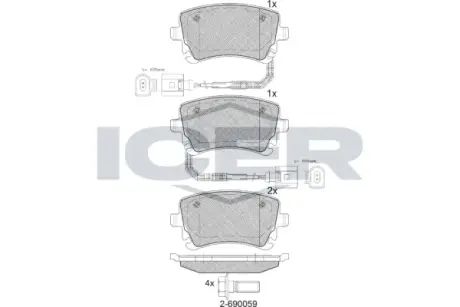 Колодки гальмівні (задні) Audi A4 04-08/A6 95-/A8 02-10/VW Phaeton 02-16 (+датчики) ICER 181674
