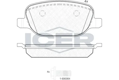 Колодки гальмівні (задні) Alfa Romeo/Brera/Spider 159 05-11/Lancia Thesis 02-09/Delta 09-14 ICER 181780