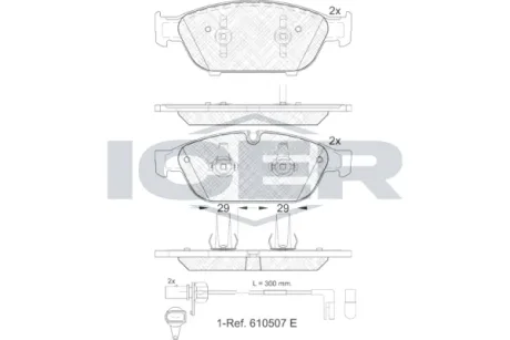 Колодки гальмівні (передні) Audi A6/A7/A8 10- (+датчики) ICER 181993