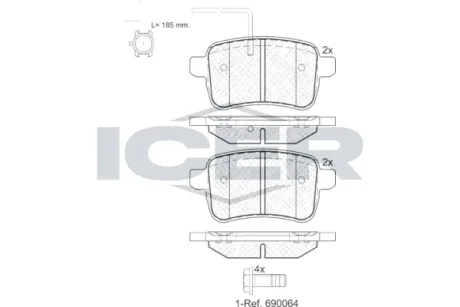 Колодки гальмівні (задні) Alfa Romeo Giulietta 10-20 (+датчики) ICER 181995