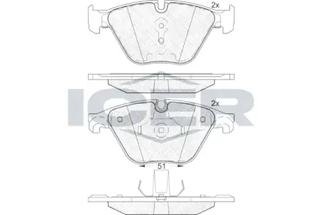 Колодки гальмівні (передні) BMW 5 (F07/F10/F18) 09-17/6 (F06/F13) 11-18/7 (F01/F02/F03/F04) 08-12 ICER 181998