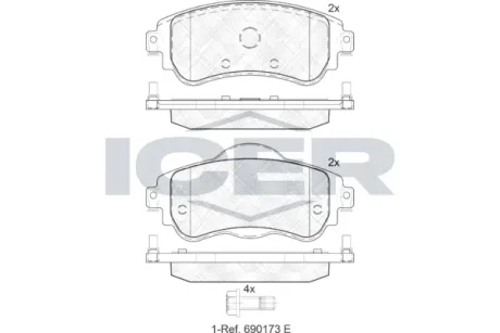 Колодки гальмівні (передні) Citroen C4 09-/DS4 11-15 ICER 182027