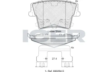 Колодки гальмівні (задні) Chrysler 300C 04-/Dodge Challenger 08-/Charger 11-/Lancia Thema 11-14 ICER 182069