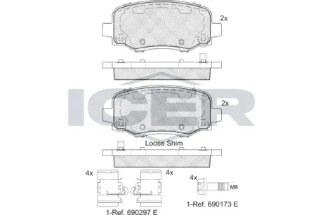 Колодки гальмівні (задні) Jeep Cherokee 13- ICER 182176