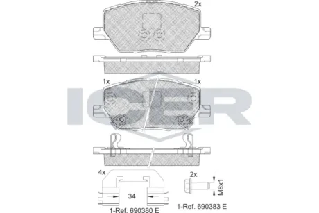 Колодки гальмівні (передні) Fiat 500X/Jeep Renegade 14-/Compass 16- ICER 182243