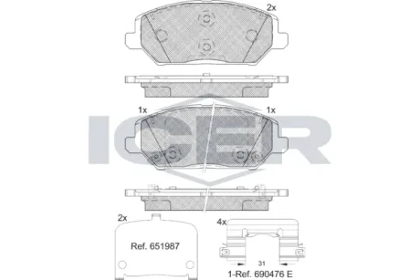 Колодки гальмівні (передні) Hyundai i30 16-/Kia Cee\'d/Pro Cee\'d 18-/Xceed 19- ICER 182320