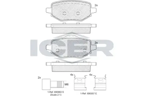 Колодки гальмівні (задні) Citroen C4 20-/Peugeot 2008/208/Opel Corsa F 19-/Mokka 20- ICER 182418