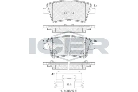 Колодки гальмівні (задні) Kia Optima 2.0 T-GDI 15-19 ICER 182467