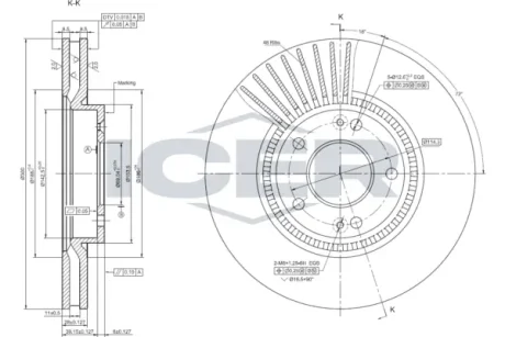 Диск гальмівний (передній) Hyundai Tucson 05-/ I30 II 11-/Kia Cee\'D/ Cerato III 13- (300x28) ICER 78BD0586-2
